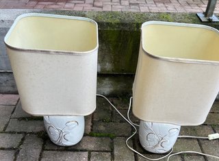 Tris lampade in ceramica bianca e oro