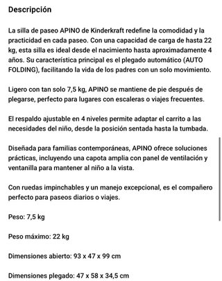 Silla de paseo Kinderkraf plegable automática