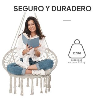 Silla Colgante Redonda con Cojín 120kg Beige
