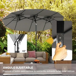 Sombrilla Doble Jardín 295x152cm Inclinable Gris