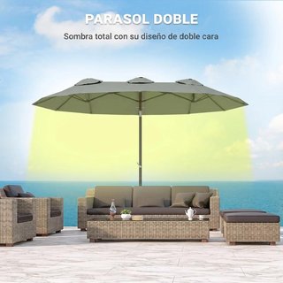 Sombrilla Doble Jardín 295x152cm Inclinable Gris