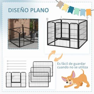 Parque Perros 4 Paneles Plegable 82x82x60cm Gris