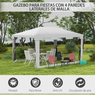 Cenador Exterior 4x3m Mosquiteras Blanco Negro