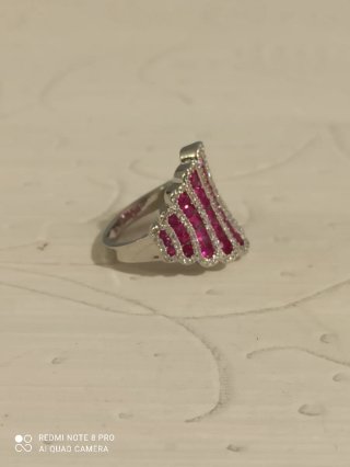 Anillo baño plata con circonitas rosas