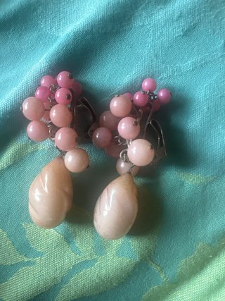 Pendientes Vintage Clip Racimo Lágrima Rosa