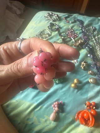 Pendientes Vintage Clip Racimo Lágrima Rosa
