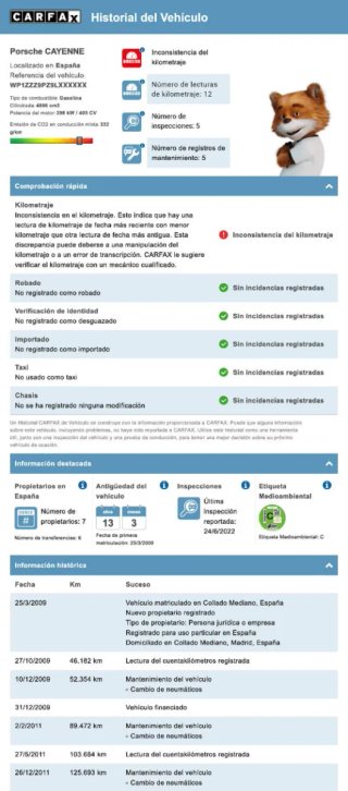 Info Carfax para vehículos