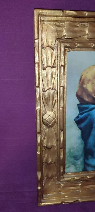 Cuadro Vintage Lámina Virgen Niño Marco Dorado