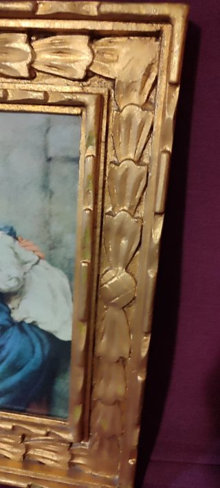 Cuadro Vintage Lámina Virgen Niño Marco Dorado