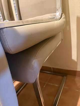 4 Sillas Comedor Piel Beige/Plata