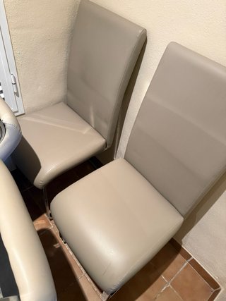 4 Sillas Comedor Piel Beige/Plata