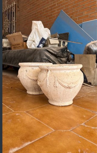 Juego de 2 macetas de piedra beige