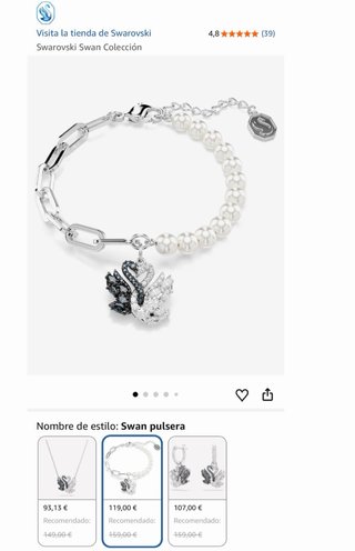 Pulsera Swarovski Original Perlas y Charm Plata