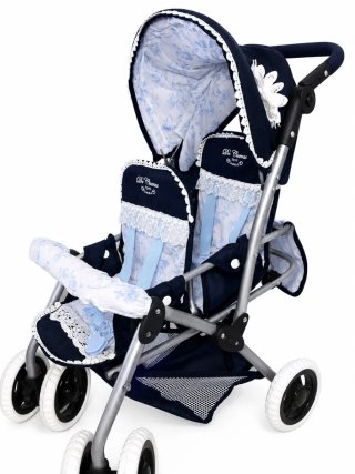 Carrito de muñecas gemelar azul con flores