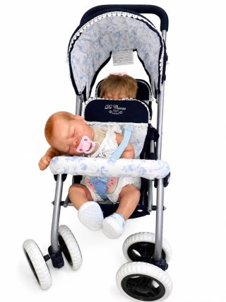 Carrito de muñecas gemelar azul con flores
