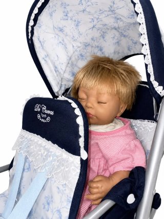 Carrito de muñecas gemelar azul con flores