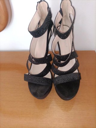 Sandali neri con strass tacco 38