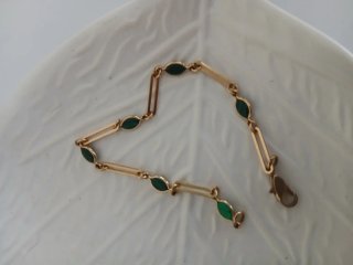 Conjunto pendientes  pulsera dorado/verde esmerald