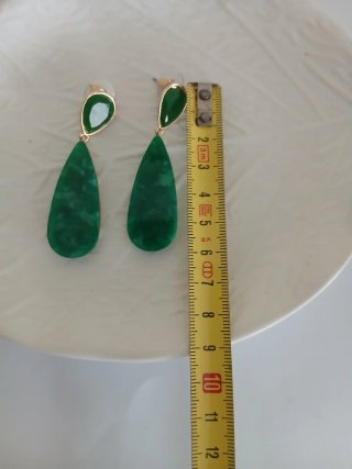Conjunto pendientes  pulsera dorado/verde esmerald