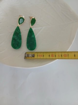 Conjunto pendientes  pulsera dorado/verde esmerald