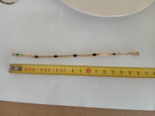 Conjunto pendientes  pulsera dorado/verde esmerald