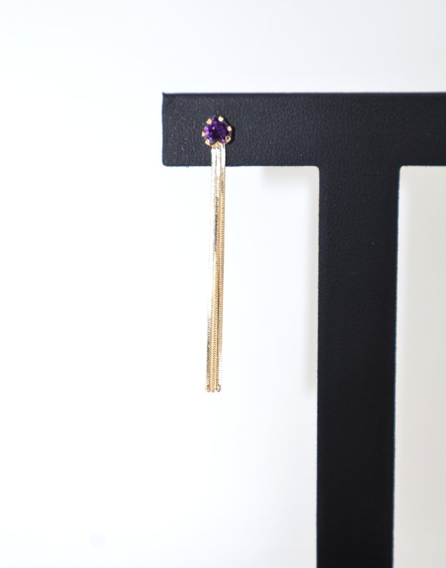 Pendientes largos oro 18K con piedras moradas