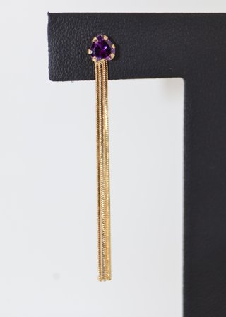 Pendientes largos oro 18K con piedras moradas