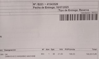 Lavadora OK. D 1000 OW H 614 D