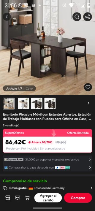 Mesa plegable abatible con baldas color vengué.
