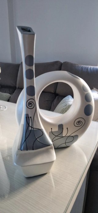 Conjunto de 2 Jarrones Cerámica Gris y Blanco