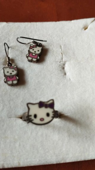 Conjunto Joyas Hello Kitty Collar Pendientes Anill