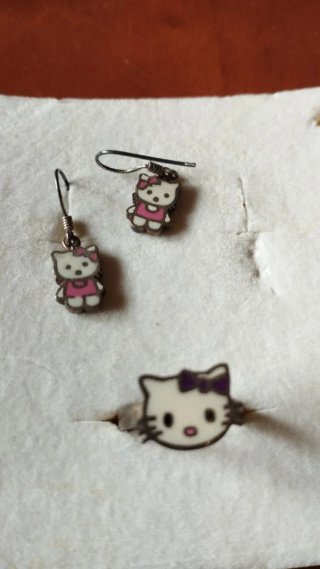 Conjunto Joyas Hello Kitty Collar Pendientes Anill