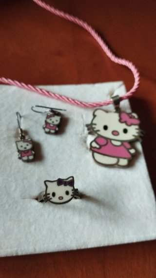 Conjunto Joyas Hello Kitty Collar Pendientes Anill