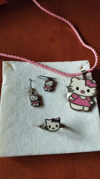 Conjunto Joyas Hello Kitty Collar Pendientes Anill