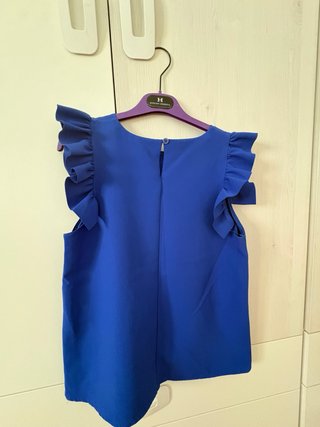 Camiseta azul manga corta volantes