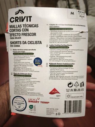 Mallas Cortas Crivit Efecto Frescor  Talla M, L S