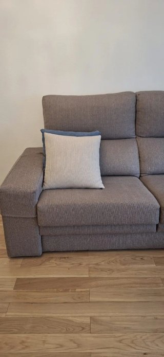 Sofá chaise longue tela gris/beige