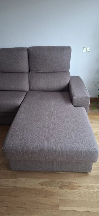 Sofá chaise longue tela gris/beige