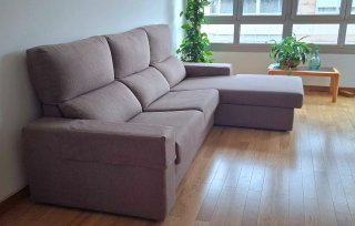 Sofá chaise longue tela gris/beige
