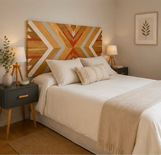 Cabecero de cama matrimonio madera y metal