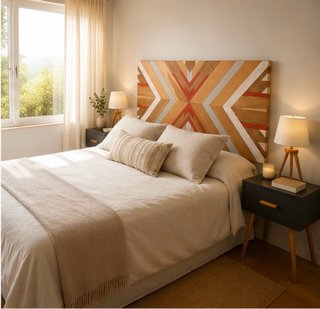 Cabecero de cama matrimonio madera y metal