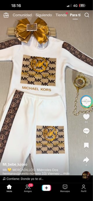 Conjunto Bebé Michael Kors Blanco y Dorado