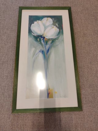 Cuadro flores blancas marco verde