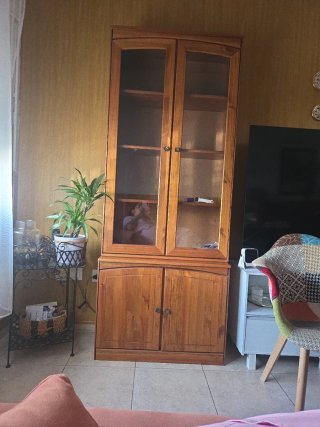 Vitrina de madera con mueble inferior