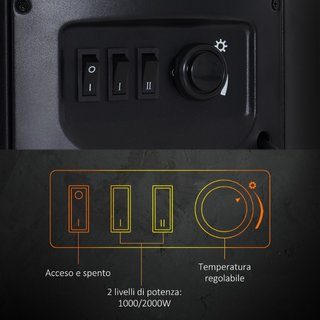 Estufa Eléctrica de Suelo 900W/2000W con Efecto Ll