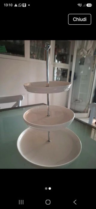 Alzatina portatorta 3 piani argento e bianco