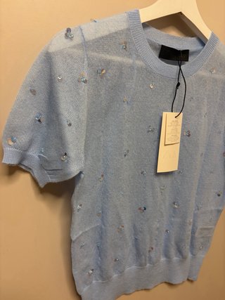 Jersey Zara Lana Azul Manga Corta Pedrería Talla S