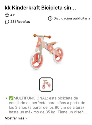 Bicicleta Madera Kinderkraft sin Pedales