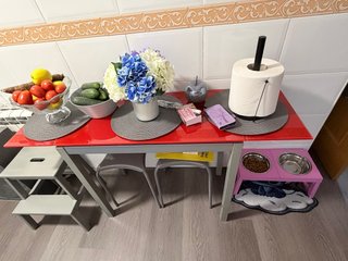 Mesa de cocina extensible cristal roja