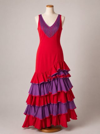 Vestido Flamenco Artesanal Rojo y Morado